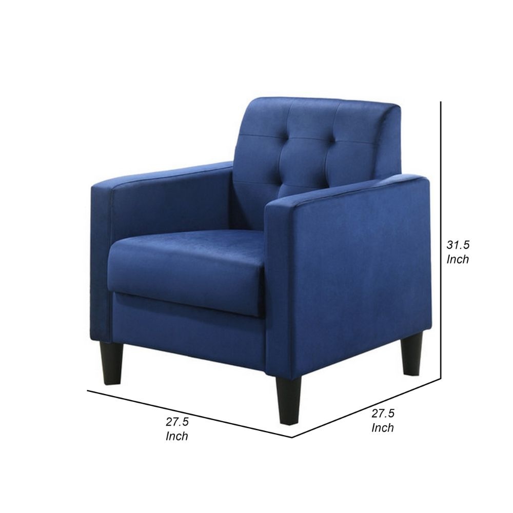 Oz 28 Inch Modern Accent Armchair with Foam Cushion Tufted Blue Velvet By Casagear Home BM293508