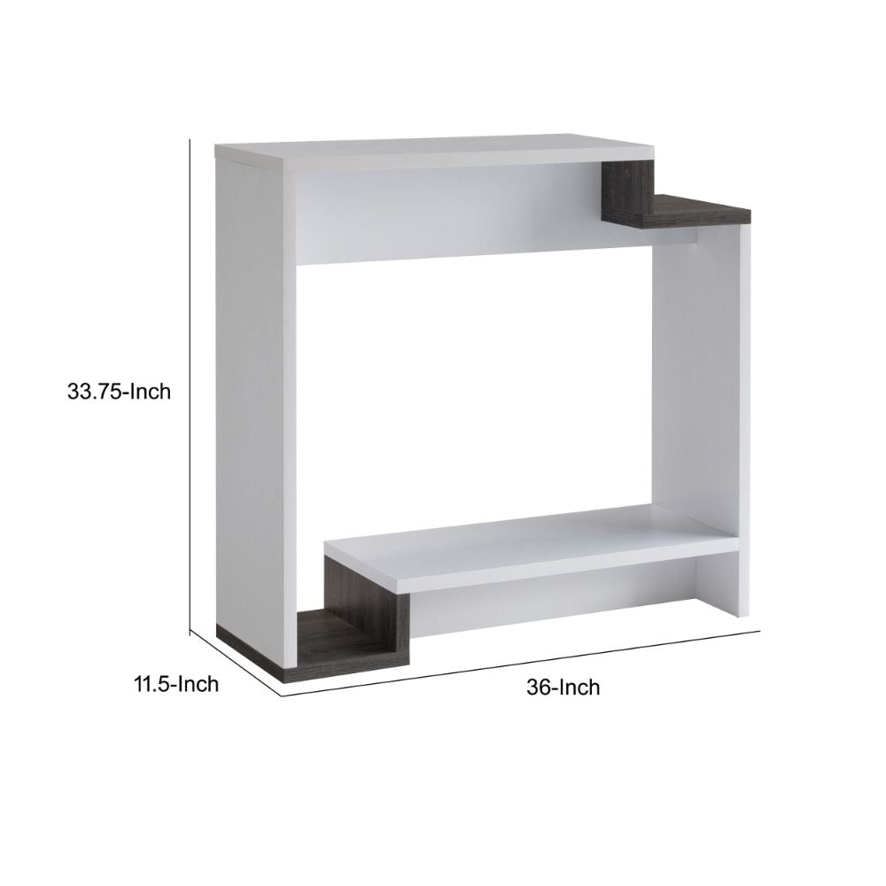 36 Inch Modern Console Table Multilevel Wood Shelves Gray and White By Casagear Home BM293544