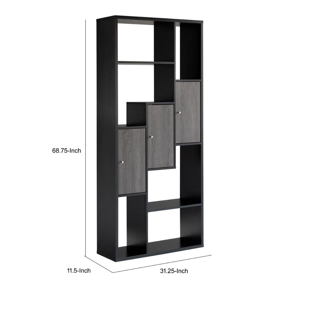 69 Inch Modern Display Cabinet with 7 Multilevel Shelves 3 Doors Black By Casagear Home BM293547