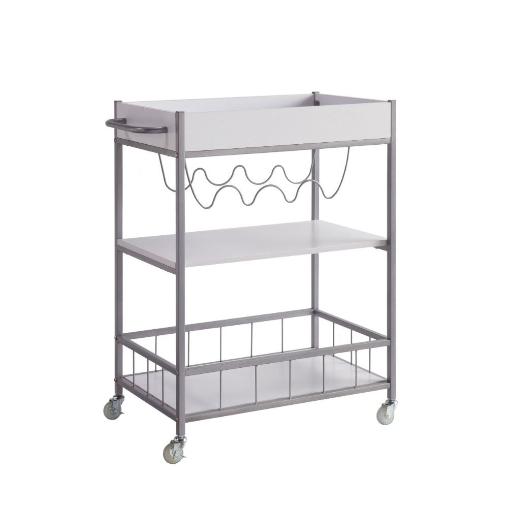 Kelcy 34 Inch Modern Kitchen Bar Cart, 3 Shelves, Wine Rack, Wheels, White By Casagear Home