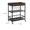 Kelcy 34 Inch Modern Kitchen Bar Cart 3 Shelves Wine Rack Wheels Brown By Casagear Home BM293551