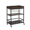 Kelcy 34 Inch Modern Kitchen Bar Cart, 3 Shelves, Wine Rack, Wheels, Brown By Casagear Home