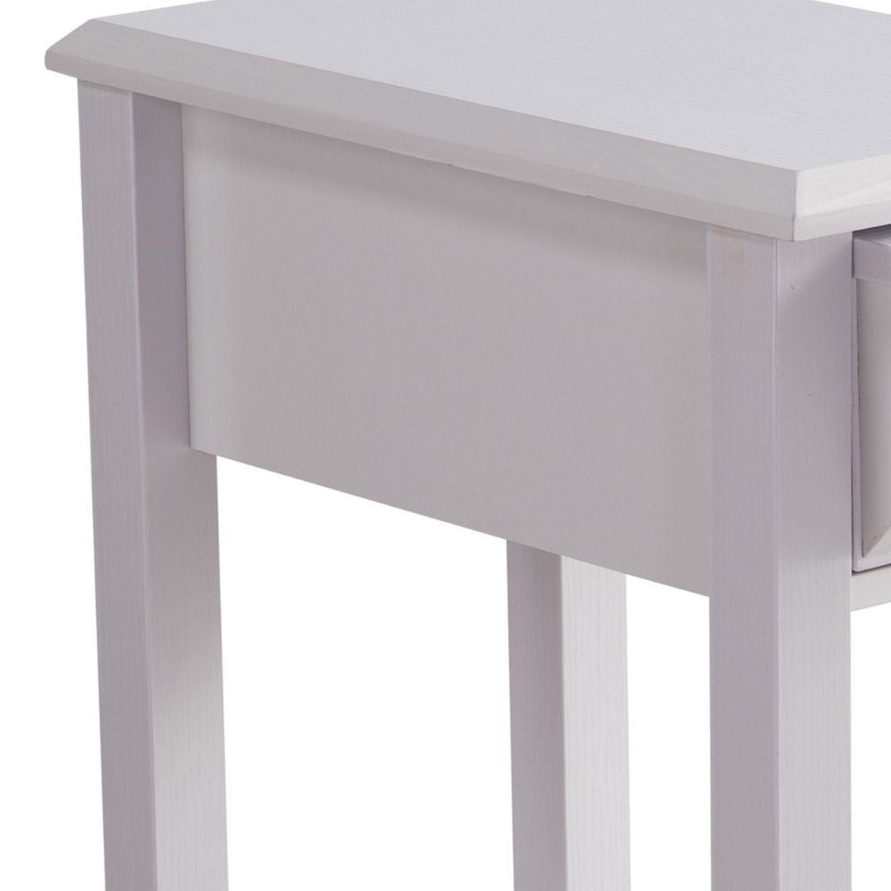 24 Inch Modern Chairside Table with Extendable Drawer and Cupholders White By Casagear Home BM293578