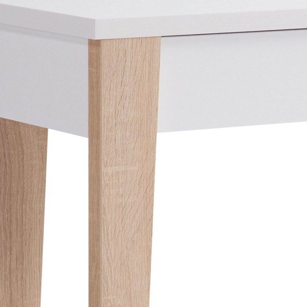 34 Inch Console Table with Drawer and Shelf Tapered Legs White Brown By Casagear Home BM293581