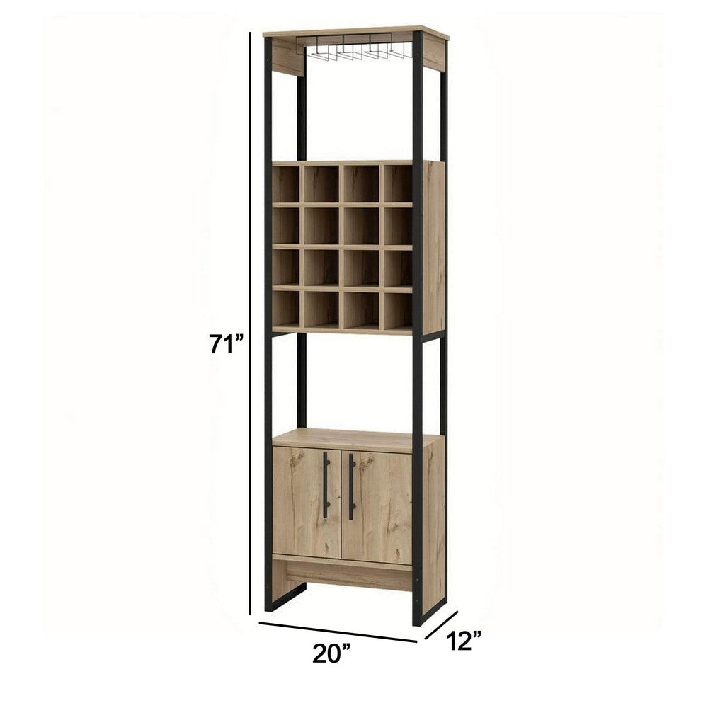 Isa 71 Inch Standing Bar Cabinet 16 Cubbies Natural Brown Wood Finish By Casagear Home BM293716