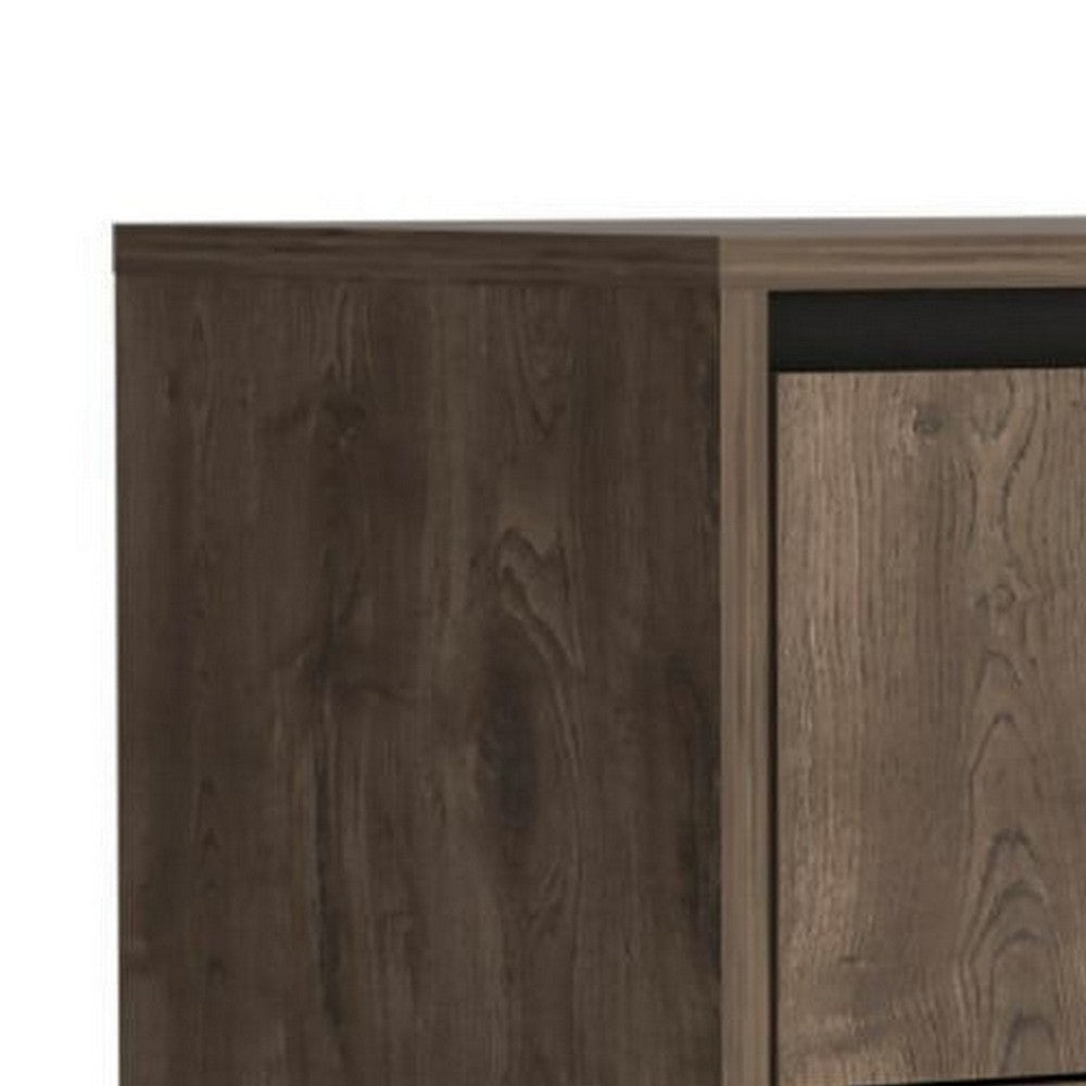 Elbe 33 Inch Modern Nightstand 2 Gliding Drawers Dark Oak Veneer Finish By Casagear Home BM293750