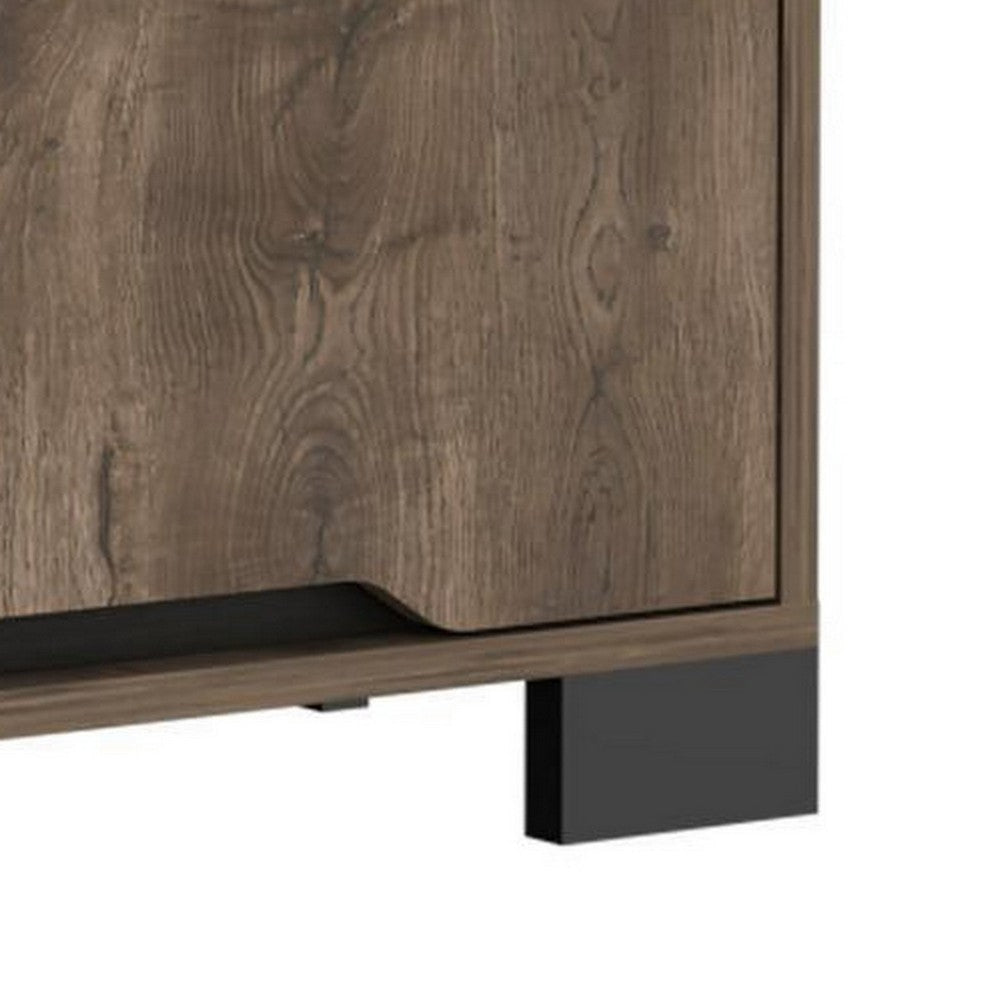 Elbe 33 Inch Modern Nightstand 2 Gliding Drawers Dark Oak Veneer Finish By Casagear Home BM293750