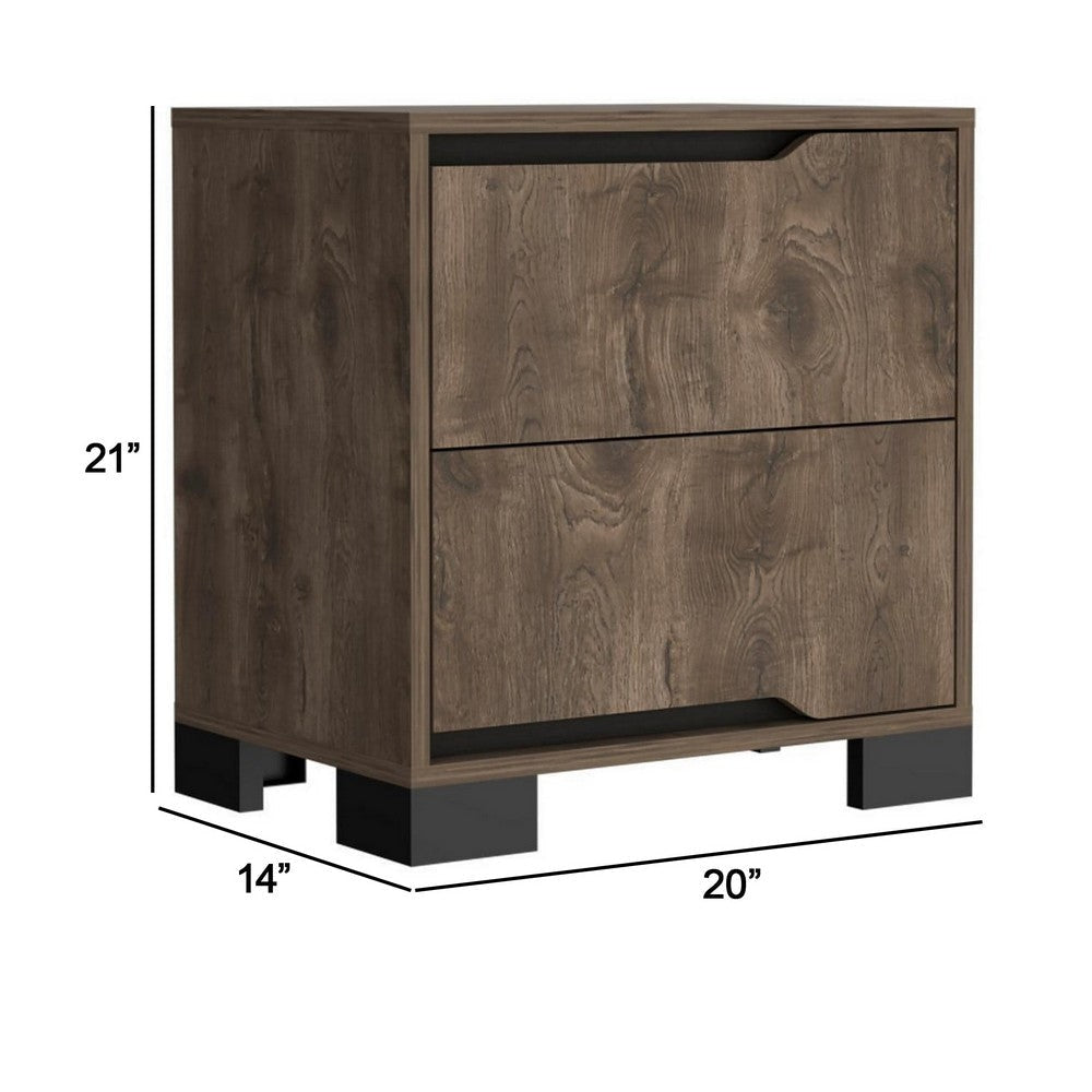 Elbe 33 Inch Modern Nightstand 2 Gliding Drawers Dark Oak Veneer Finish By Casagear Home BM293750