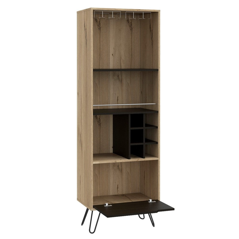 Ash 71 Inch Bar Cabinet 2 Shelves 6 Cubbies Hairpin Legs Walnut Brown By Casagear Home BM293754