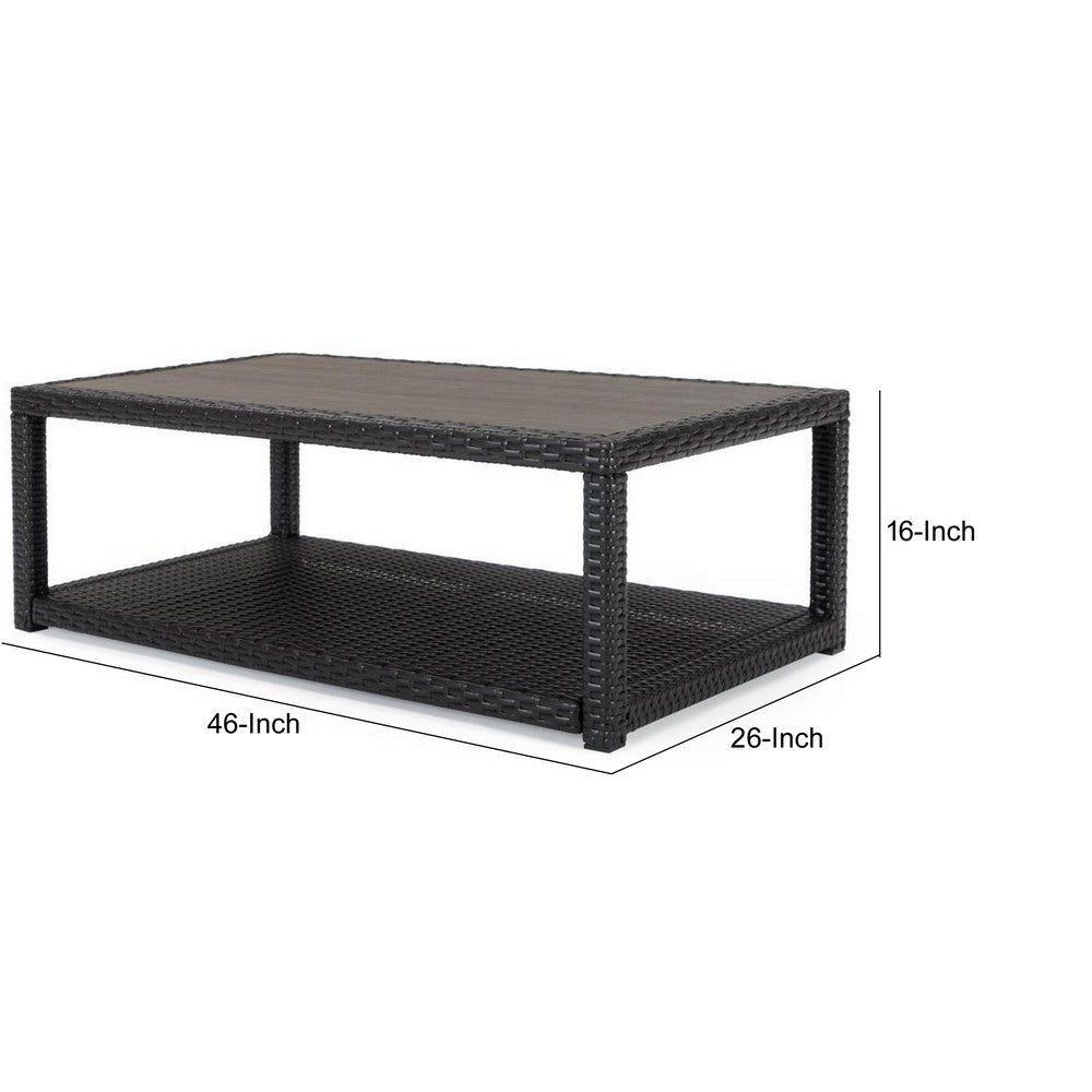 Coco 46 Inch Modern Patio Coffee Table with Shelf Wicker Frame Espresso By Casagear Home BM293756