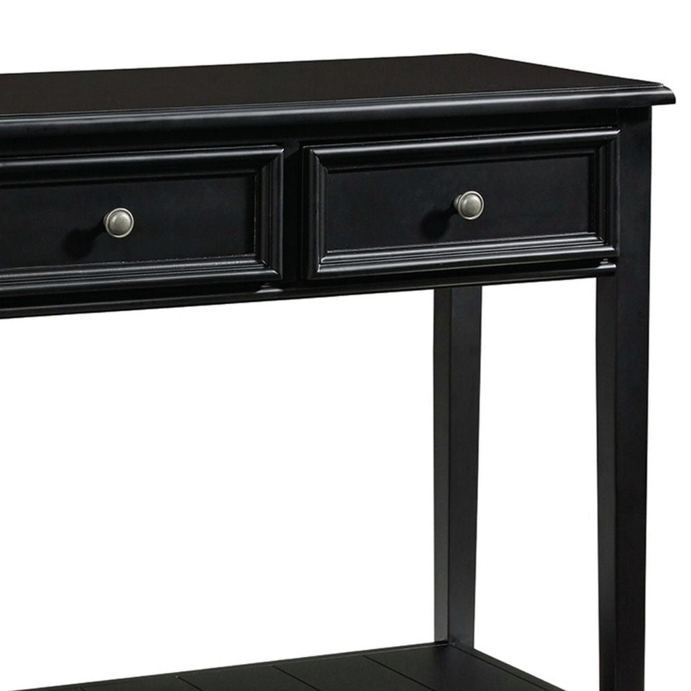 Billy 50 Inch Sofa Console Table 3 Drawers and Plank Style Shelf Black By Casagear Home BM293989