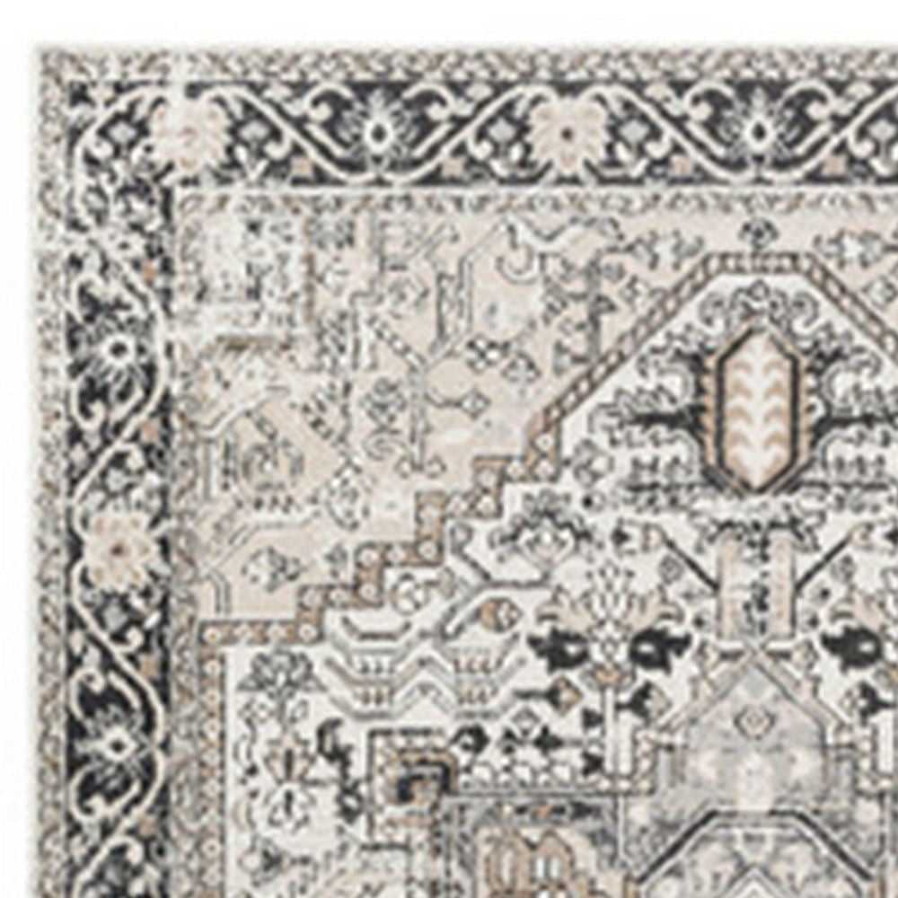 Cal 8 x 10 Area Rug Persian Inspired Medallion Print Soft Gray Polyester By Casagear Home BM293995