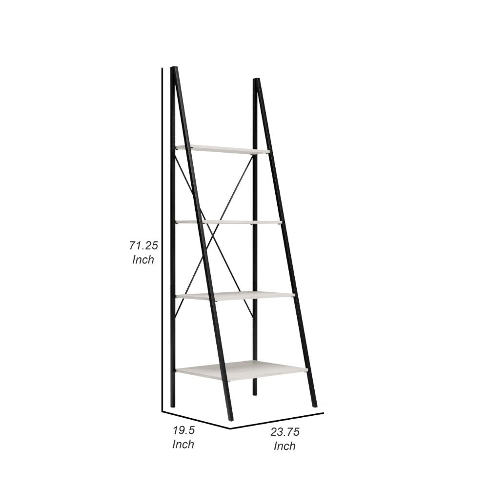 Gem 71 Inch Leaning Bookcase Angled Ladder Design Black Metal Frame By Casagear Home BM294001