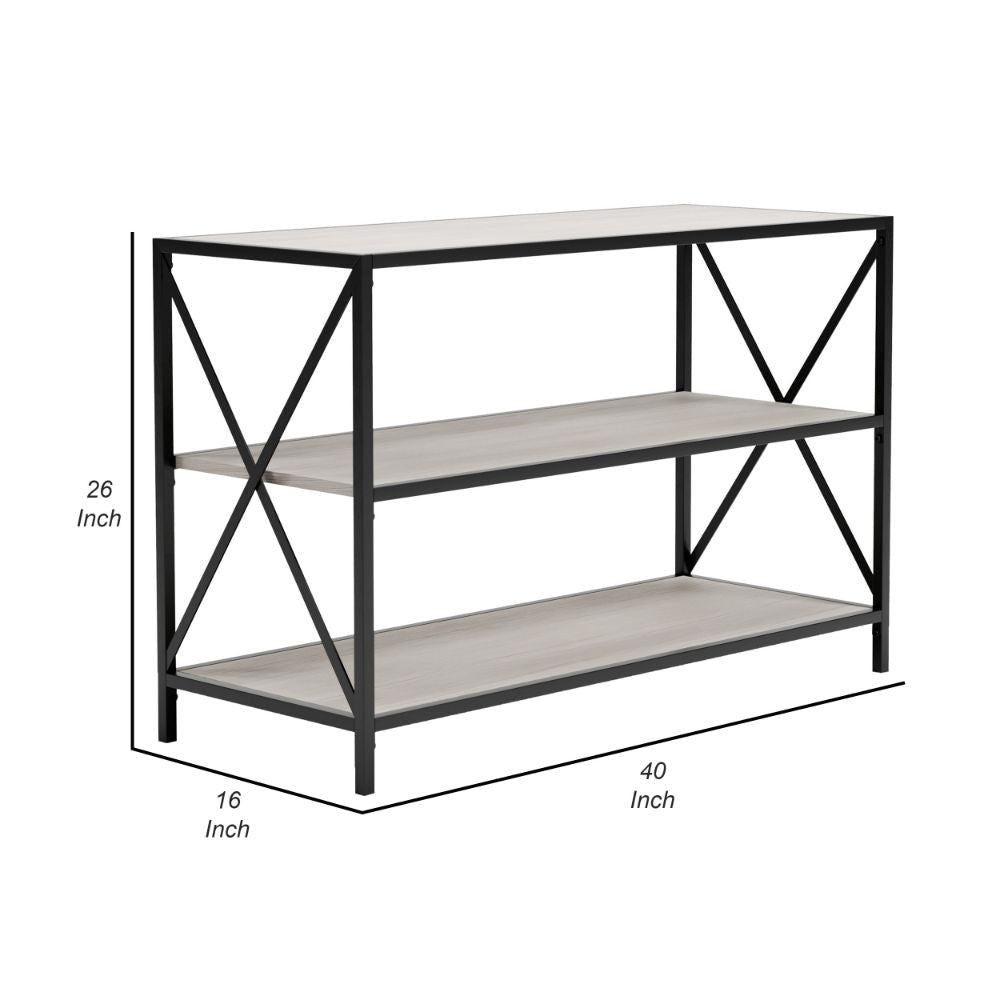 Gem 40 Inch Console Sideboard Table 3 Shelves X Side Accents Black Metal By Casagear Home BM294002