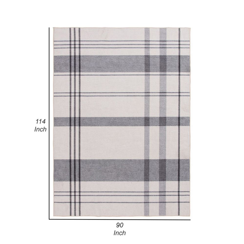 Kay 8 x 10 Area Rug Classic Plaid Print Soft Gray and White Polyester By Casagear Home BM294018