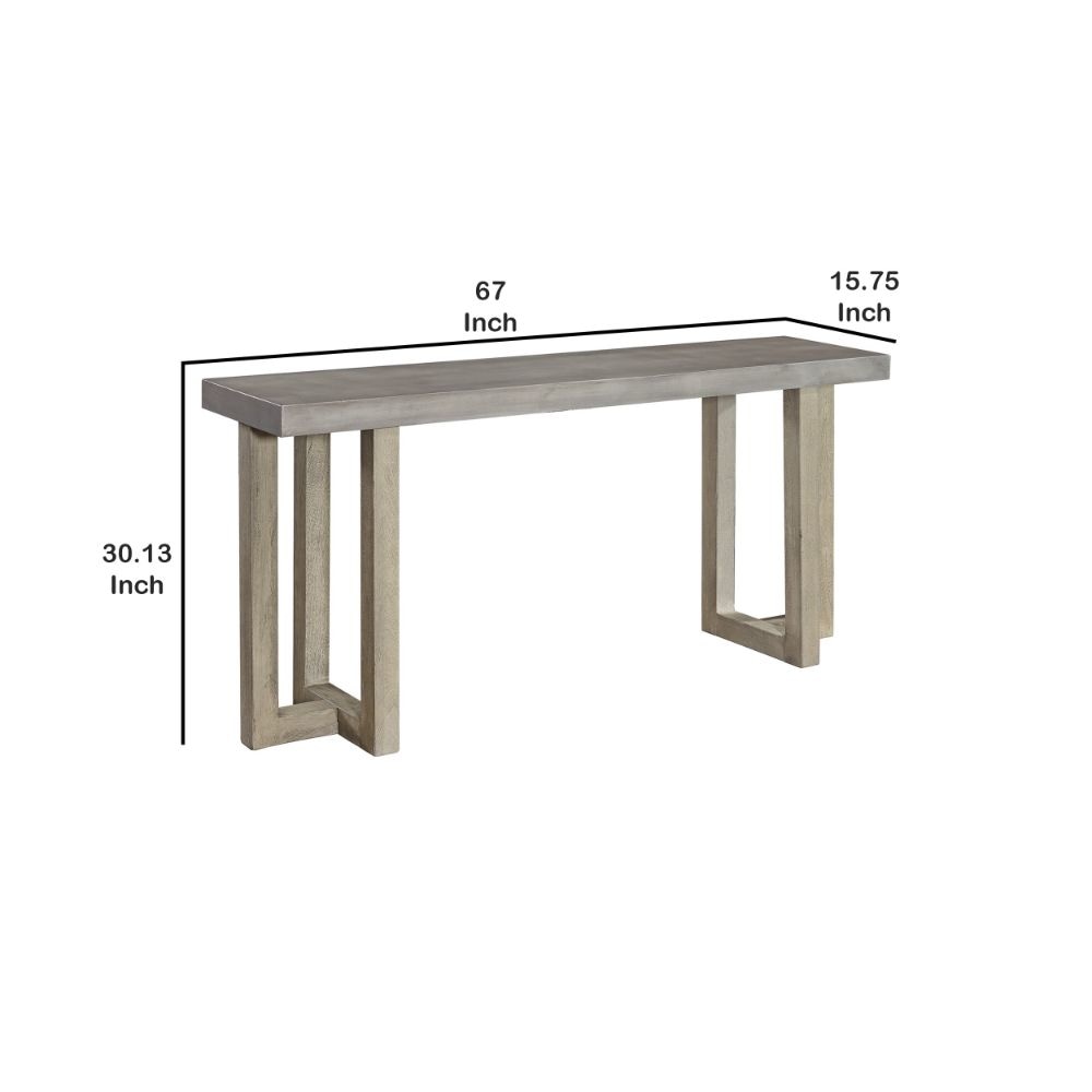 Lizi 67 Inch Sofa Console Table Hand Applied Faux Concrete Finish Gray By Casagear Home BM294022