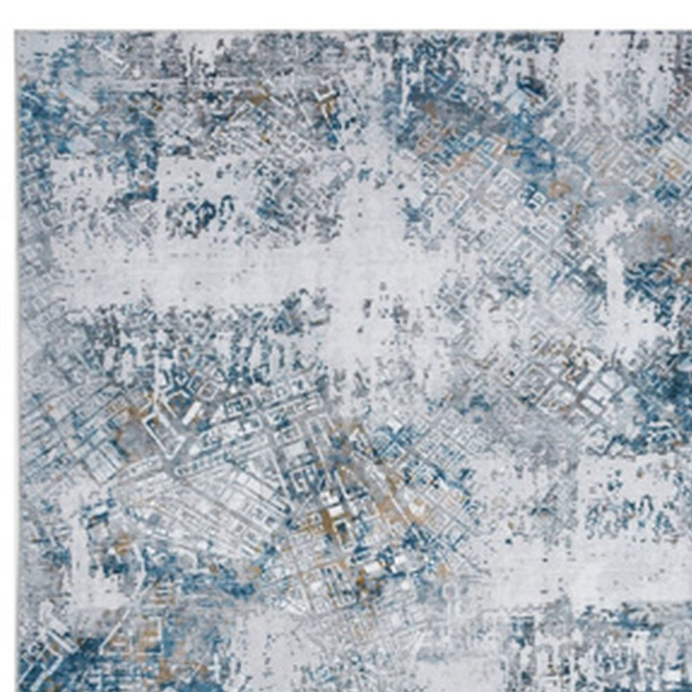 Yen 8 x 10 Floor Area Rug Blue and Gray Polyester Abstract Smokey Print By Casagear Home BM294027