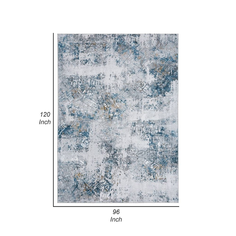 Yen 8 x 10 Floor Area Rug Blue and Gray Polyester Abstract Smokey Print By Casagear Home BM294027