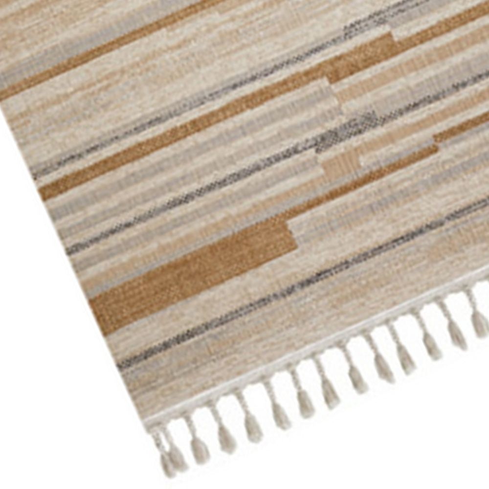 Mac 8 x 10 Area Rug Retro Brown and Cream Polyester Lines Braided Tassles By Casagear Home BM294029