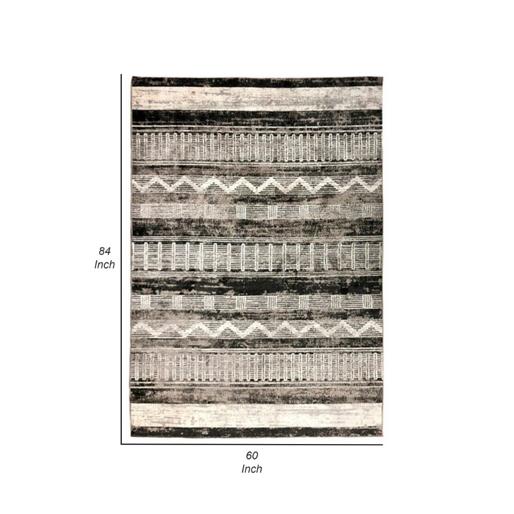 Chia 5 x 7 Area Rug Woven Tribal Design Cream and Black Polyester Fabric By Casagear Home BM294037