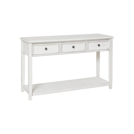 50 Inch Sofa Console Table, 3 Drawers and Open Shelf, Classic White FInish By Casagear Home