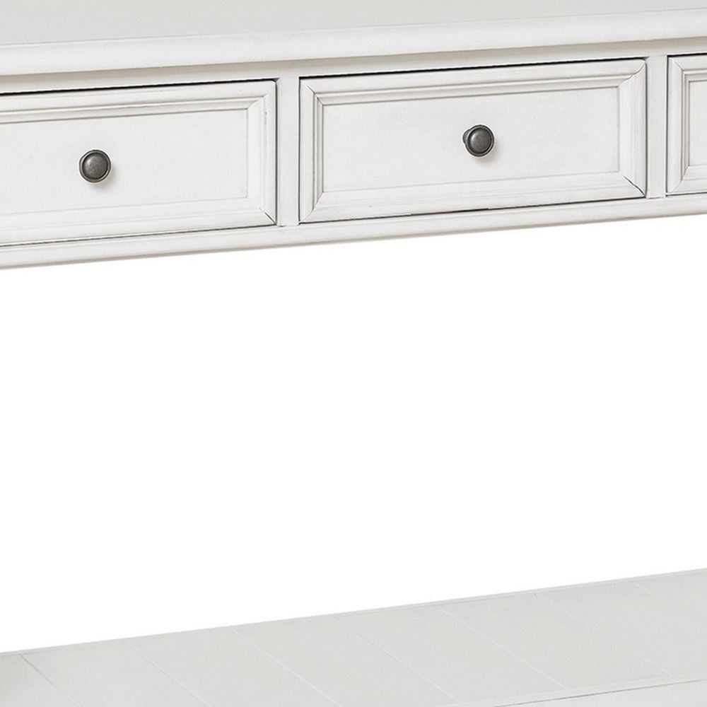 50 Inch Sofa Console Table 3 Drawers and Open Shelf Classic White FInish By Casagear Home BM294051