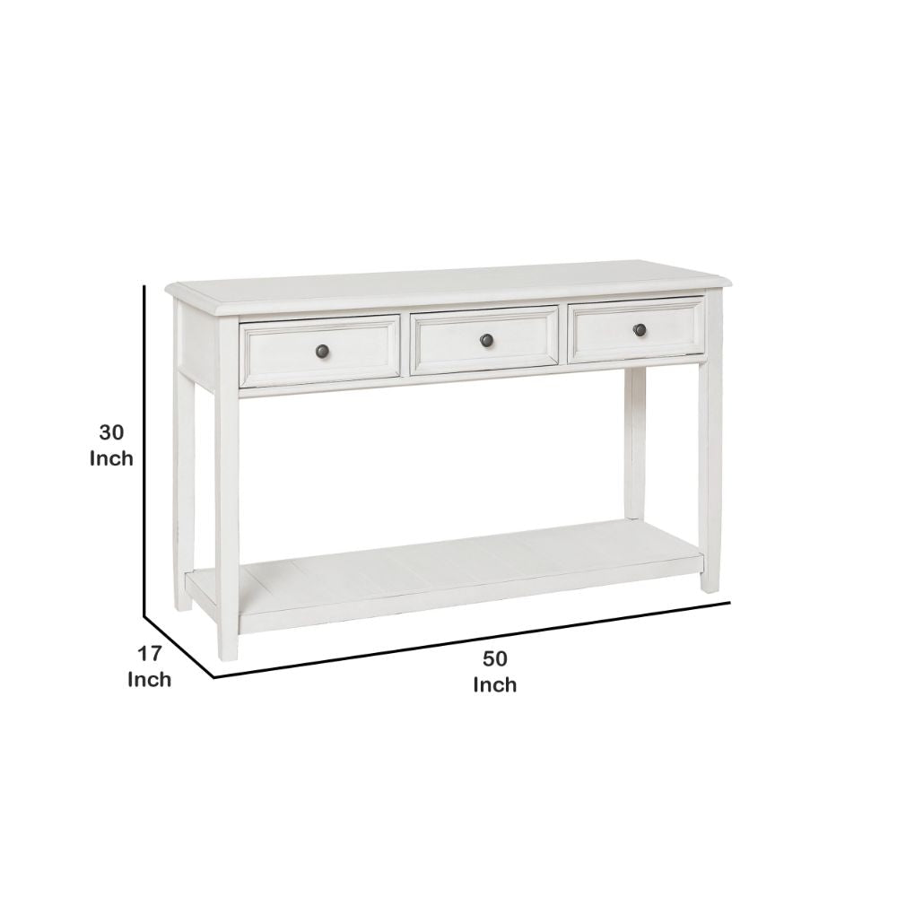 50 Inch Sofa Console Table 3 Drawers and Open Shelf Classic White FInish By Casagear Home BM294051