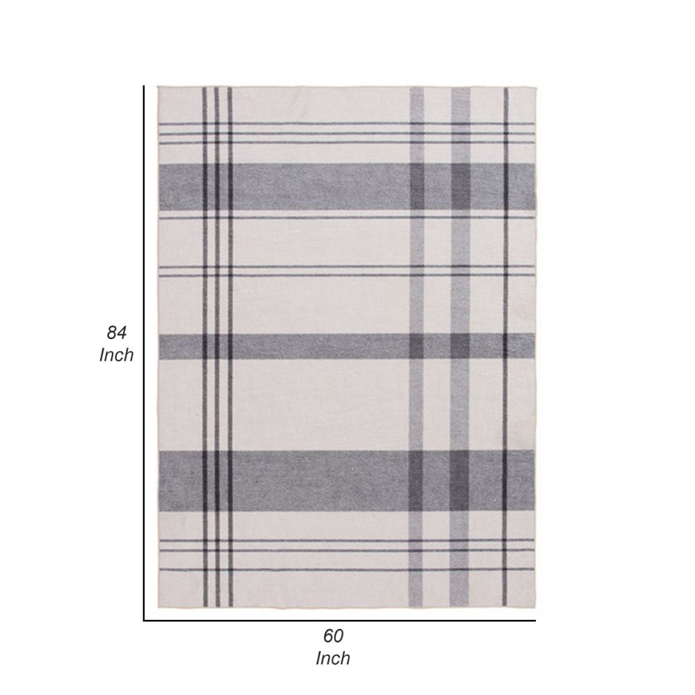 Kay 5 x 7 Area Rug Classic Plaid Print Soft Gray and White Polyester By Casagear Home BM294058