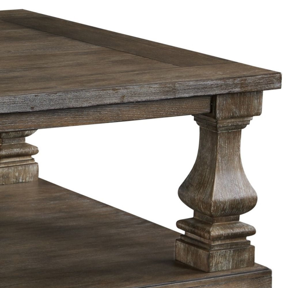 Classic 54 Inch Coffee Table Baluster Legs Spacious Top Weathered Gray By Casagear Home BM294074