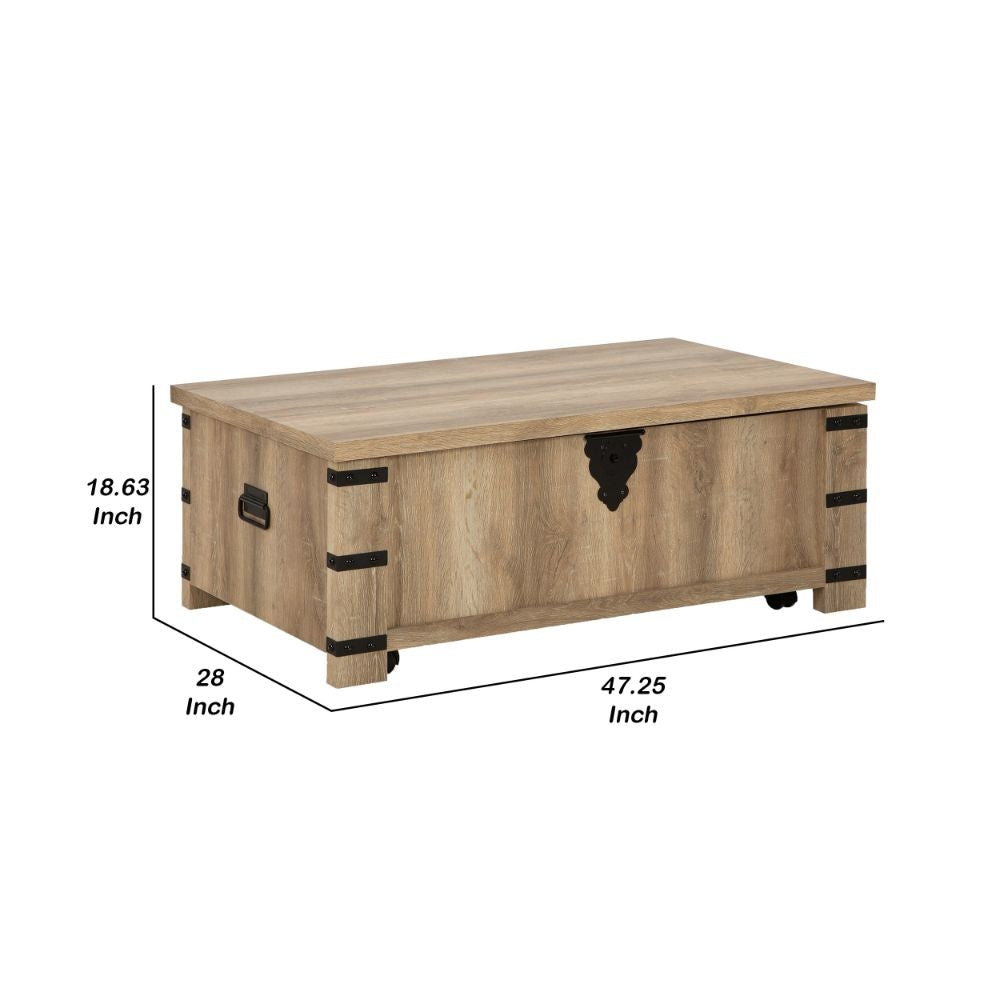 Classic 47 Inch Coffee Table Lift Top Concealed Storage Light Brown Wood By Casagear Home BM294088