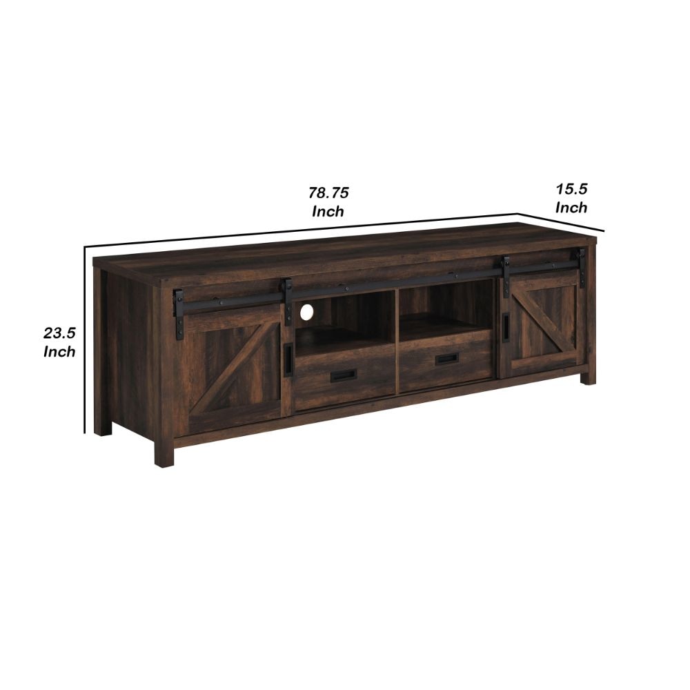 Sem 79 Inch TV Media Entertainment Console 2 Drawers Dark Brown Finish By Casagear Home BM294128