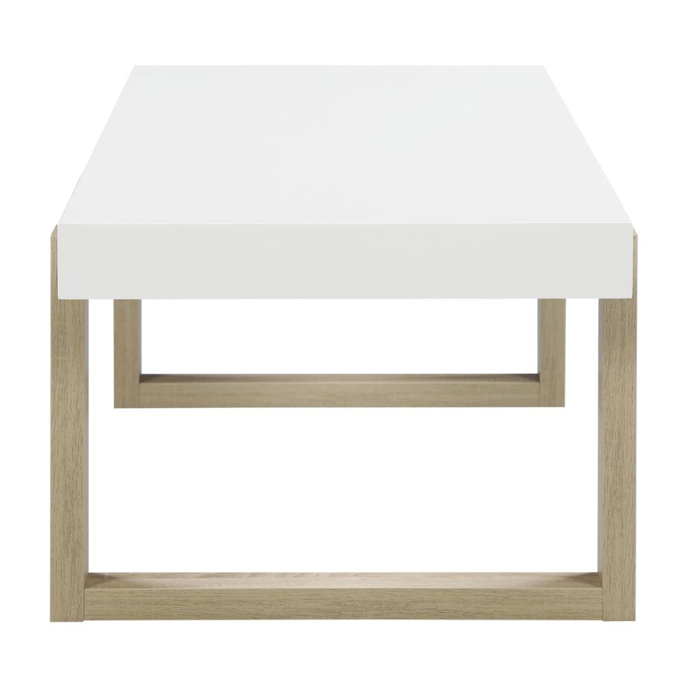 Shay 47 Inch Coffee Table Thick Rectangular Tabletop High Gloss White By Casagear Home BM294168