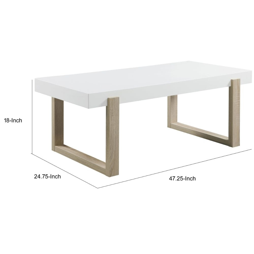 Shay 47 Inch Coffee Table Thick Rectangular Tabletop High Gloss White By Casagear Home BM294168