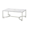 46 Inch Coffee Table Faux Marble Surface Silver Finished Geometric Base By Casagear Home BM294179