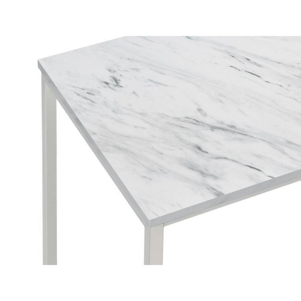 46 Inch Coffee Table Faux Marble Surface Silver Finished Geometric Base By Casagear Home BM294179