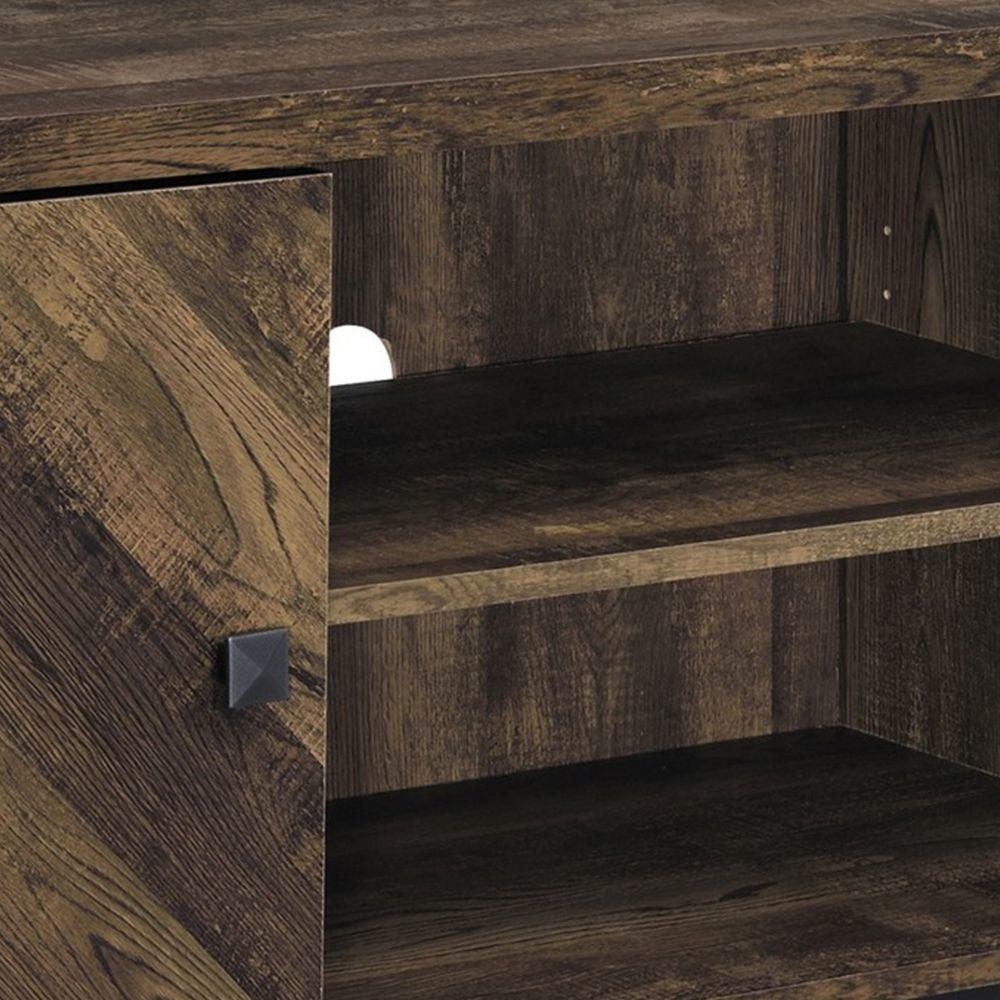 60 Inch TV Media Console Cabinet 2 Herringbone Doors Rustic Brown Wood By Casagear Home BM294186