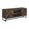 60 Inch TV Media Console Cabinet, 2 Herringbone Doors, Rustic Brown Wood By Casagear Home