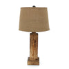 27 Inch Rustic Table Lamp Round Linen Shade Distressed Wood Base Khaki By Casagear Home BM294239