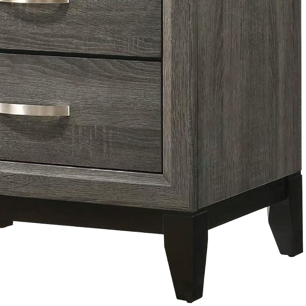 Mazie 25 Inch Modern 2 Drawer Nightstand Metal Handle Gray Foil Finish By Casagear Home BM294275