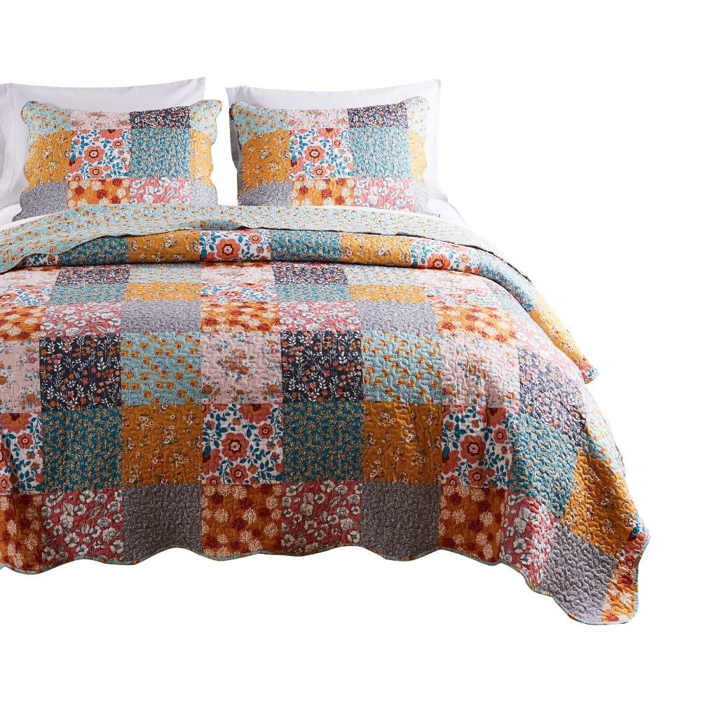 Turin 36 Inch King Pillow Sham Patchwork Floral Print Soft Microfiber By Casagear Home BM294291