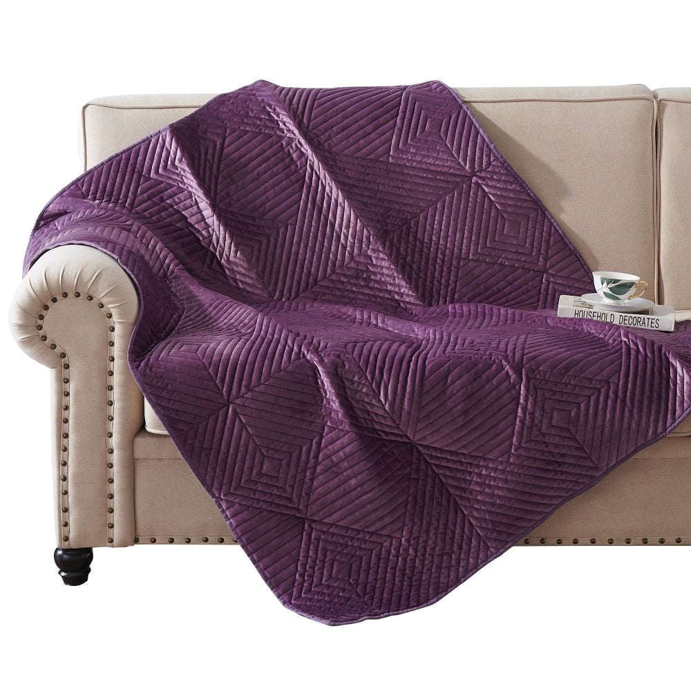 Rio 60 Inch Quilted Throw Blanket, Diamond Stitching, Purple Dutch Velvet By Casagear Home