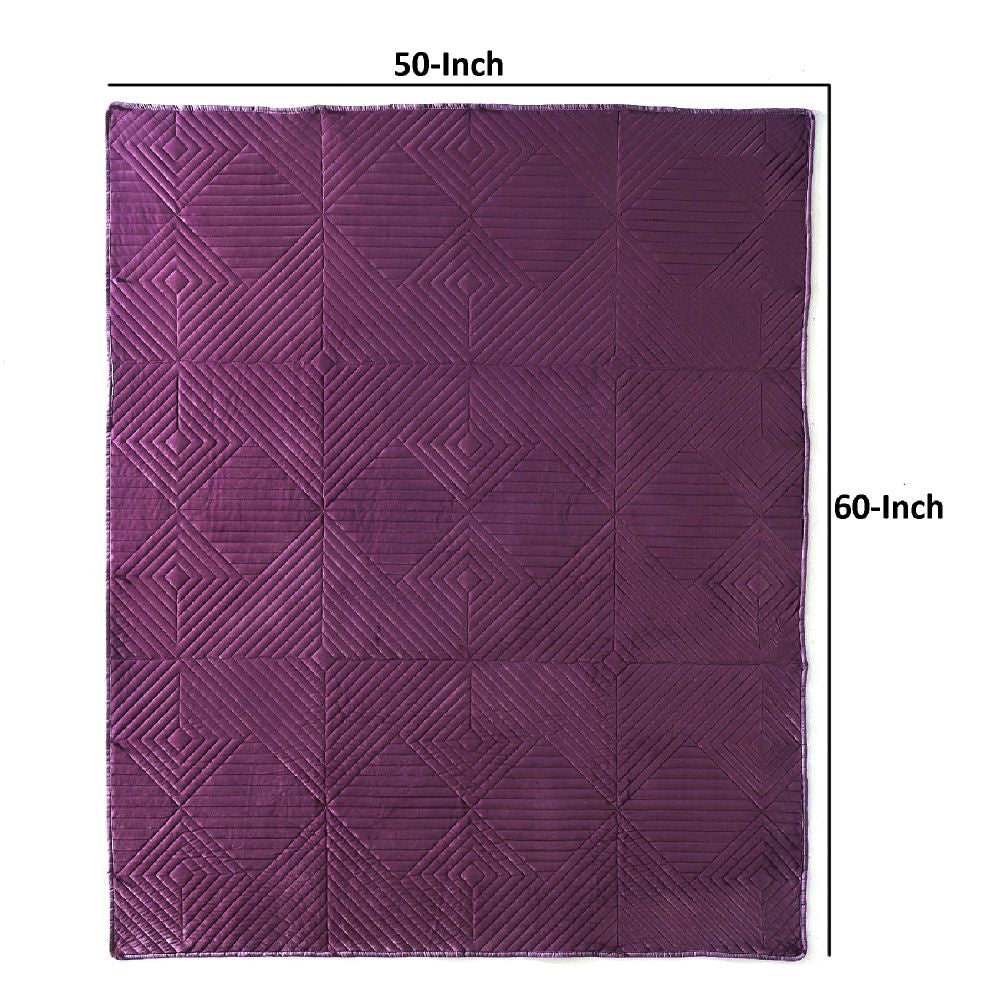 Rio 60 Inch Quilted Throw Blanket Diamond Stitching Purple Dutch Velvet By Casagear Home BM294317