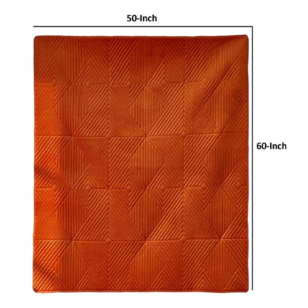 Rio 60 Inch Throw Blanket Diamond Stitch Quilting Orange Dutch Velvet By Casagear Home BM294318