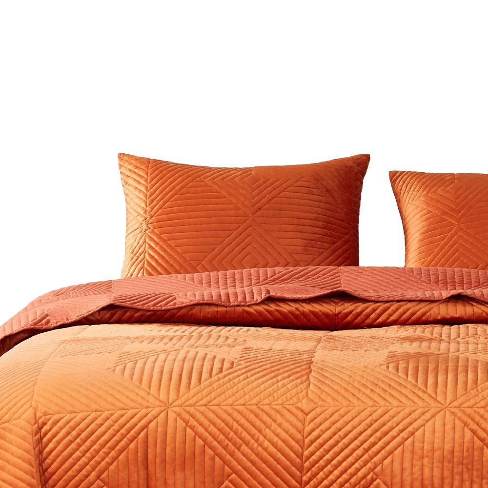 Rio 36 Inch King Pillow Sham, Quilted Diamond Design, Orange Dutch Velvet By Casagear Home