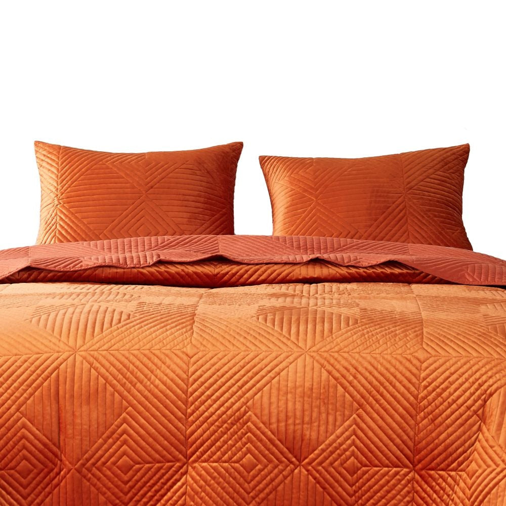 Rio 36 Inch King Pillow Sham Quilted Diamond Design Orange Dutch Velvet By Casagear Home BM294320