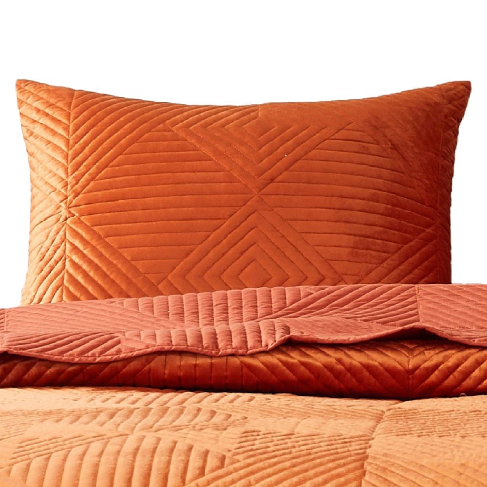 Rio 36 Inch King Pillow Sham Quilted Diamond Design Orange Dutch Velvet By Casagear Home BM294320