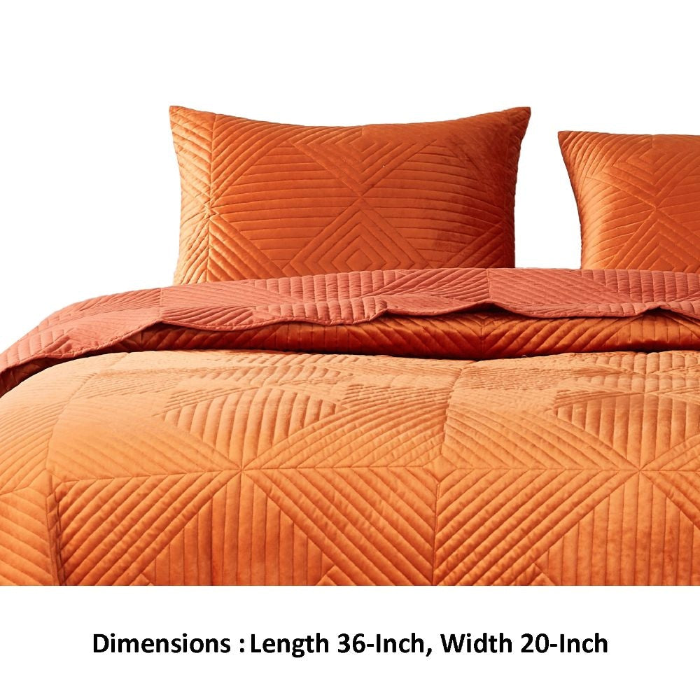 Rio 36 Inch King Pillow Sham Quilted Diamond Design Orange Dutch Velvet By Casagear Home BM294320