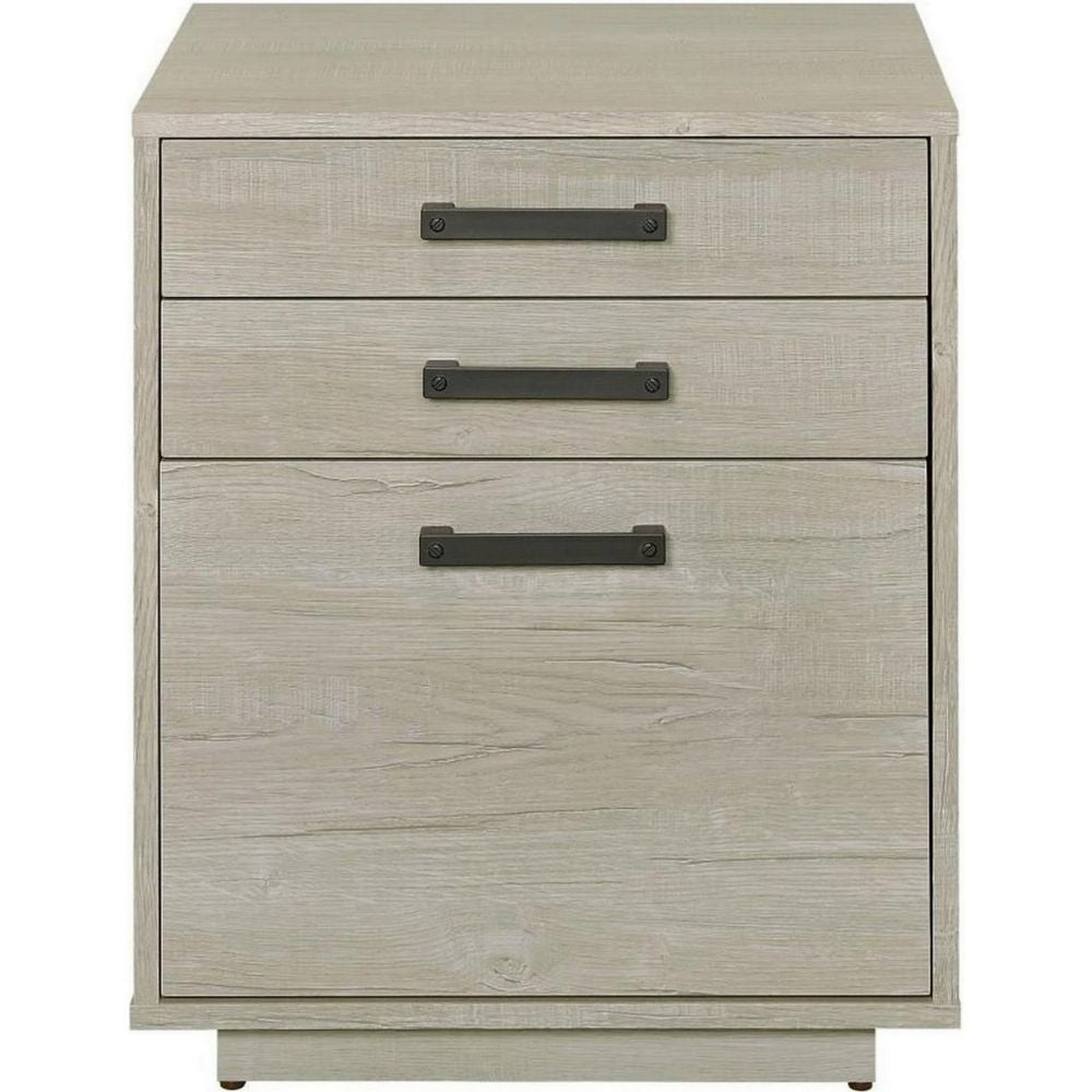 25 Inch Slim File Cabinet 3 Gliding Drawers Whitewashed Gray Wood Frame By Casagear Home BM294799