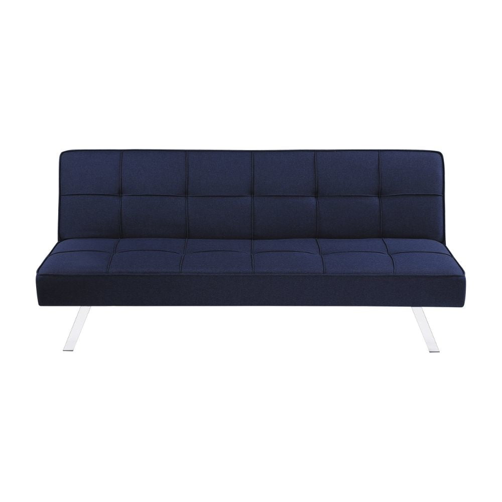 Maya 69 Inch Sofa Bed Futon Tufted Blue Linen Like Fabric Chrome Legs By Casagear Home BM294828