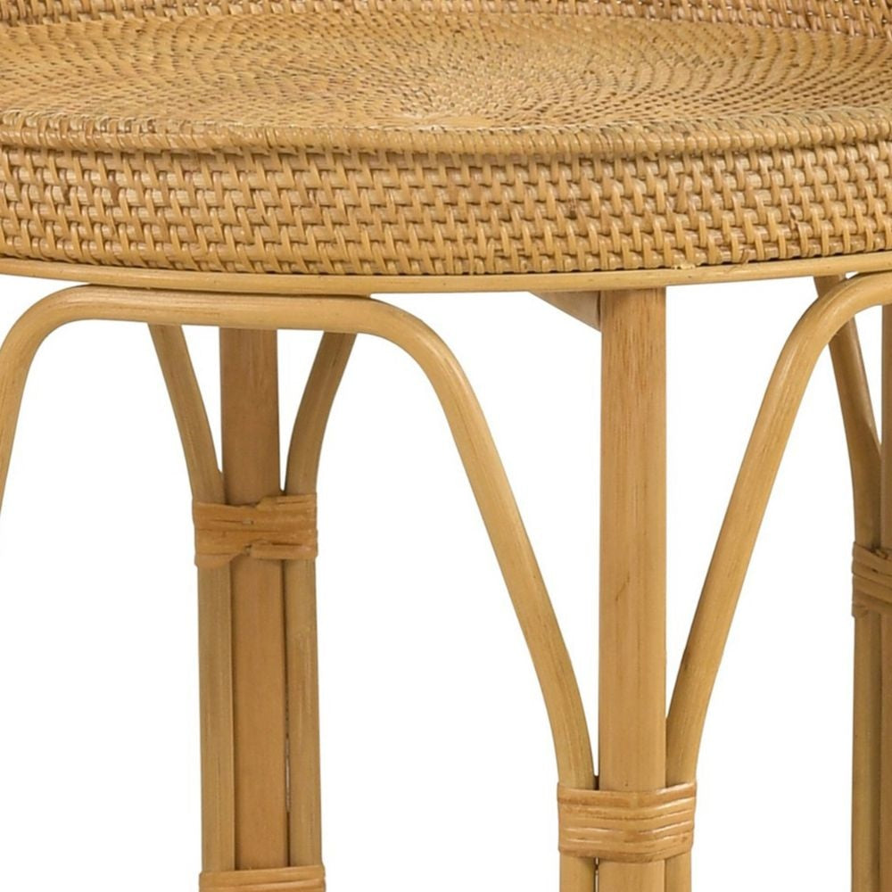 Raya 26 Inch Accent Table Round Woven Rattan Tray Top Natural Brown Color By Casagear Home BM294830